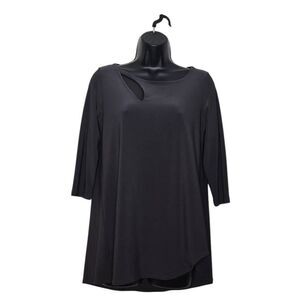 Sympli Tunic Top Women’s Size 6 Charcoal Cutout Neck 3/4 Sleeve Asymmetrical Hem